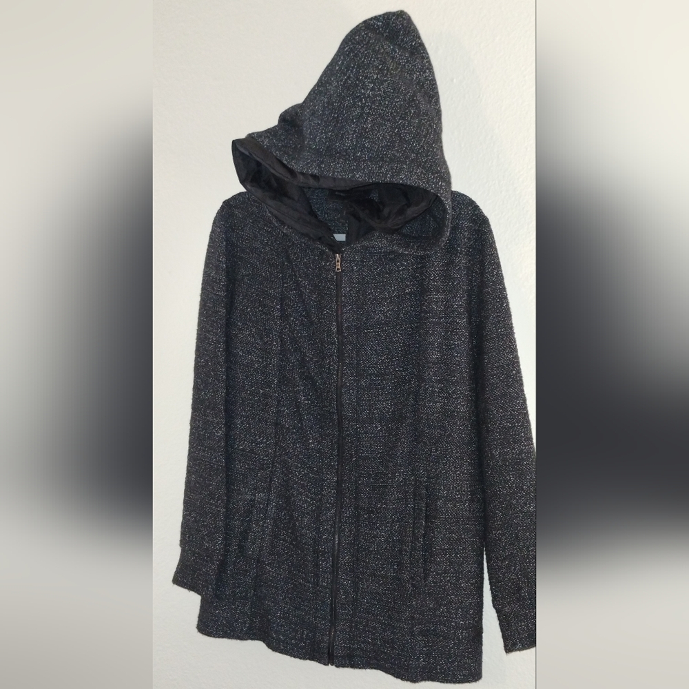 BCBG MAXAZRIA "NATHYN" DOUBLE LAYER JACKET- REMOVABLE HOOD ~SIZE XS ~ GRAY/BLACK - Picture 11 of 16